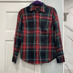 J. Crew Red, Black, and Green Plaid Button-Down Shirt in Size 00